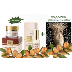 Натурален подаръчен комплект за лице с арган Natural Cosmetic – дневен крем, сухо масло + ПОДАРЪК – празнична опаковка