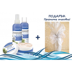 Подаръчен комплект за коса Herbal Time Хинин - шампоан, маска, хининова вода + ПОДАРЪК – празнична опаковка